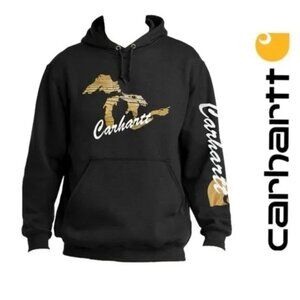 Carhartt | Black And Brown Great Lakes Michigan Pullover Hoodie | Size Large